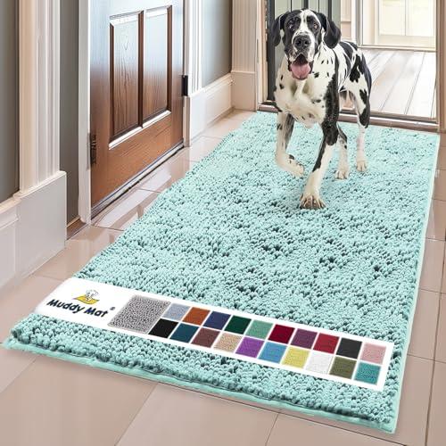 Muddy Mat® | Super Absorbent Door Mat Indoor, Microfiber Quick Dry Chenille Entryway Rug, Non-Slip Front Door Mat, Indoor Mats for Entryway, Machine Washable Pet Rug, Seafoam Green 36"x24"
