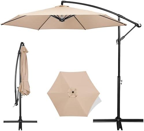 FRUITEAM Offset Patio Umbrella, 10 FT Heavy Duty Cantilever Outdoor Umbrella with High-Strength Frame & Infinite Tilt, All-Weather UV Protection Sun Shade for Poolside, Garden, Backyard, Beige