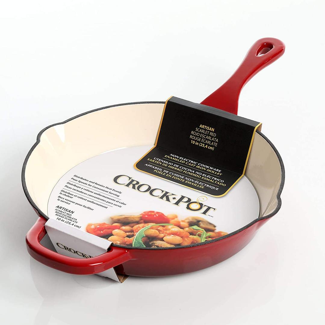 Crock Pot Artisan Enameled 12" Round Cast Iron Skillet in Scarlet Red