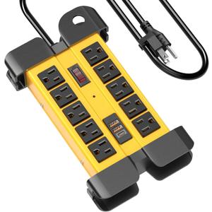 10 Outlet Heavy Duty Power Strip with USB C, Fast Charging, 1200 Joules, 15amp Industrial Metal Power Strip, 6FT Extension Cord for Garden, Kitchen, Office