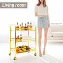 susunnus 3-Tier Gold Stainless Steel Bar Cart with Lockable Wheels,Home bar