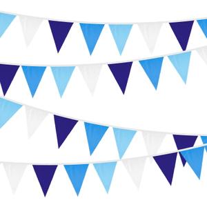 jijAcraft 39Ft Blue Party Banner, 42Pcs Cotton Triangle Flags, Boy Baby Shower Bunting, Nautical Theme Decor Pennant, Royal Blue Party Decoration Banner for Graduation, Birthday, Wedding