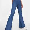 CLOZOZ High Waisted Flare Jeans for Women Stretchy Pull On 70s Bell Bottom Jean Pants Trendy Fashion Fitted Pant with Pockets (Blue, XL)