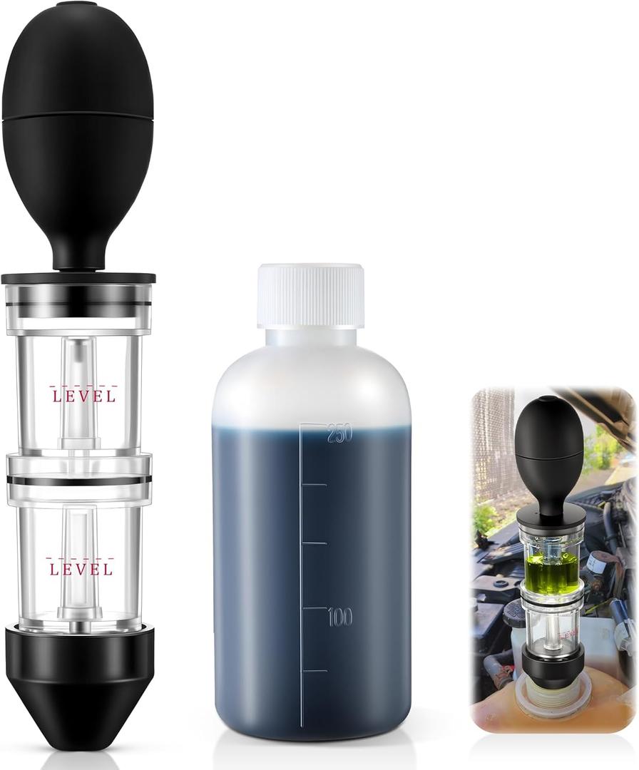 Enhon Head Gasket Tester Combustion Leak Test Kit with 8.5oz Testing Fluid and Universal Radiator Adapter, Dual-Chamber Tester Kit for Head Gasket, Gas/Diesel Engine, Car Truck Combustion Leak Check