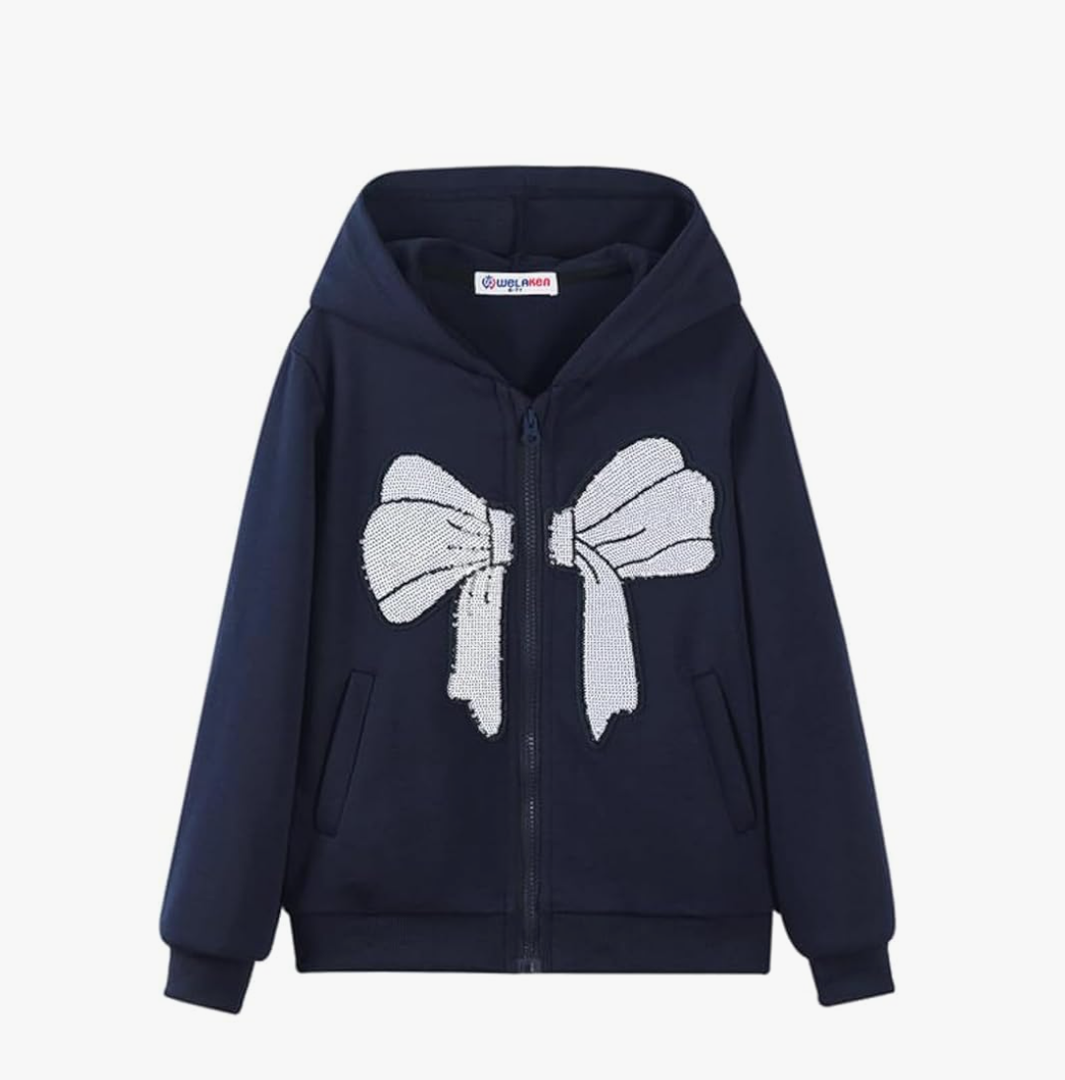 WELAKEN Girls Zip Up Hoodie Sweatshirt with Pockets Long Sleeve Jacket Outfits, Size 5 Years old