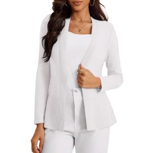 Women's Casual Open Front Sweater Long Sleeve Rib Knit Draped Cardigan L