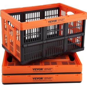 VEVOR Plastic Collapsible Storage Basket, 45L 3 Packs, Folding Stackable Storage Containers/Bins with Handles, Large Heavy Duty Containers for Clothes, Toys, Books, Snack, Shoes and Grocery Organizing (45L-Orange&Black)