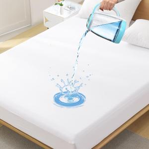 Full Size Waterproof Mattress Protector - Noiseless, Breathable, Machine Washable Fitted Mattress Cover with Deep Pocket up to 5-21White