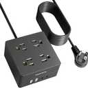 Power Strip USB Surge Protector - SUPERDANNY 9.8ft Mountable Charging Station with 4 Widely Spaced Outlets & 4 Smart USB Ports, Desktop Extension Cord for Home, Office, Hotel, Dorm, Room, RV, Black