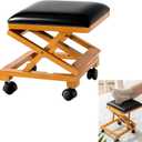 CroBlissful 1 Pack Rolling Adjustable Foot Rest Foldable Under Desk Ottoman with Wheels Leather Foldaway Guitar Foot Stool for Home Office Living Room Bedroom