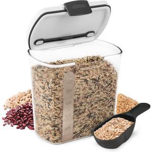PrepWorks PKS-120 Plastic 2.5-Quart ProKeeper Grain Storage Container with Hinged Lid, 1 Piece, Clear and Black