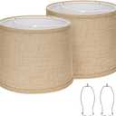 Burlap Lampshades Set of 2, 11.6" Top x 12.6" Bottom x 9.8" High, Brown Drum Shades for Table & Floor Lamps (Spider Fitter), Hand Crafted, Assembly Required