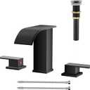 AVSIILE Matte Black Waterfall Bathroom Faucet 3 Hole, 8 Inch Widespread Modern 3 Piece Bathroom Sink Faucet, Touch On Lavatory Faucet for Vanity RV Restroom, Curved Spout
