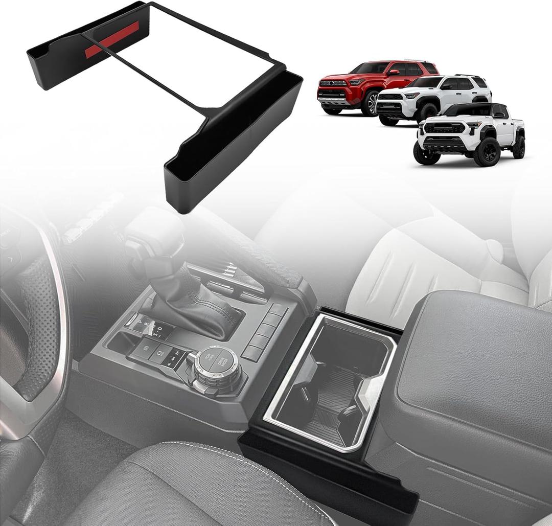 Muslogy Center Console Organizer Hanging Storage Box Compatible with 2024 2025 Toyota Tacoma & 2025+ 4Runner Accessories Console Left & Right Phone Pocket Gear Shift Side Organizer (Black)