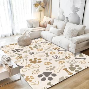 Washable Area Rug 5x7 Dog Cat Paw Print Bones Washable Large Rugs for Living Room Non-Slip Soft Low Pile Carpet Rug for Bedroom Bedside Dining Room Nursery
