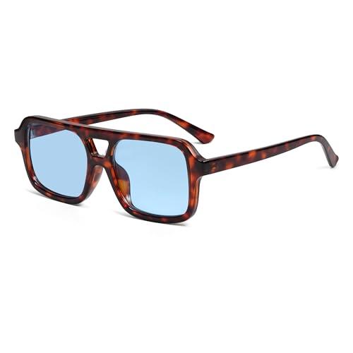 VANLINKER Retro 70s Square Aviator Sunglasses for Women Men Vintage Trendy Rectangle Sun Glasses VL9816,Tortoise/Blue
