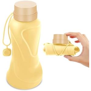 Collapsible Water Bottles,650ml,Leak Proof,Reuseable BPA Free Silicone Foldable Water Bottles,Durable Lightweight for Travel Gym Camping Hiking,Compact Size Portable Sports Water Bottle (Yellow)