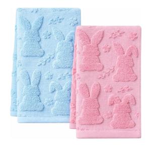 Shemilly 2pcs Easter Hand Towels Set Pink Blue Bunny Floral Jacquard Towel for Bath 100% Cotton Soft Bathroom Kitchen Decorative for Easter Spring Summer Holiday Decor Gift,14 x 29 Inch