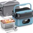 Cordless Electric Lunch Box for Adults, 18000mAh Rechargeable Portable Self-Heating Lunch Box Food Warmer, 1.5L(6 Cups) Container for Outdoor, Work, Office, Camping, TravelBlueBlack