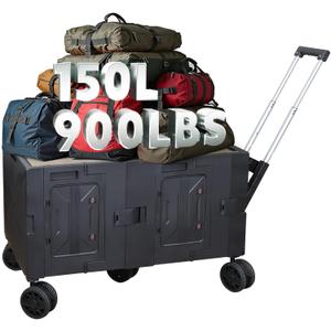 Collapsible Wagon Cart with Wheels Foldable, Large Capacity Multifunctional Wagon with Camping Table, with All Terrain Wheels for Outdoor Beach Sports Fishing Camping,150L (Black, M)