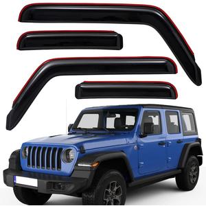 Lightronic Extra Durable Clip-on in-Channel Auto Vent Window Visor, Fits 2018-2025 Jeep Wrangler JL Unlimited (4-Door), 2020-2025 Jeep Gladiator, UV-Protect Rain Guard Wind Deflector, Smoke, 4-Pcs