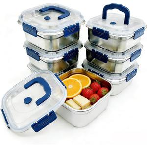 6PCS Stainless Steel Fruit Storage Containers for Fridge, Leak Proof Airtight Snack Box with Handles, Food Storage Containers for Meal Prep, Freezer & Dishwasher Safe, Blue