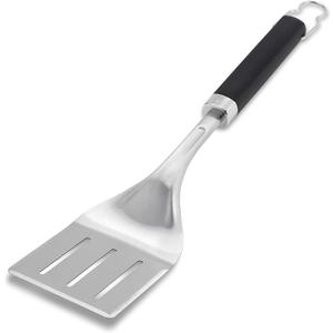 Weber Precision Grill Spatula, Silver – Stainless Steel BBQ Spatula with 3‑Sided Beveled Edge, Non‑Slip Soft‑Touch Handle, Hanging Loop, Dishwasher Safe - Grill Accessory