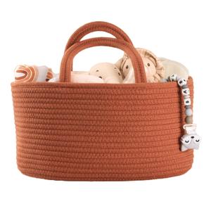 Baby Diaper Caddy Organizer for Girl Boy Cotton Rope Nursery Storage Bin Basket Portable Holder Tote Bag for Changing Table Car Travel Baby Shower Gifts Newborn Essentials Registry Must Have Rust (Regular)