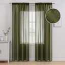 MIULEE Olive Green Linen Textured Sheer Curtains for Bedroom Living Room, Semi Transparent Farmhouse Window Treatment Dark Green Drapes with Rod Pocket 2 Panels W 54 x L 84 inches Long
