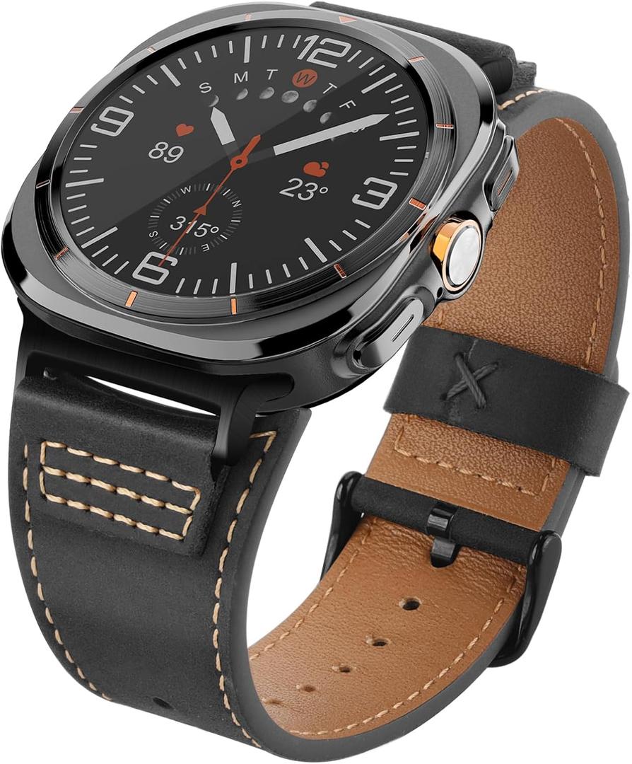 Wristitani Leather Band Compatible with Samsung Galaxy Watch Ultra Bands 8 7 6 5 4 for Men, Top Genuine Leather Replacement Vintage Strap for 47mm 46mm 45mm 44mm 43mm 42mm 40mm