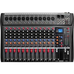 Depensheng DX12 DJ Sound Controller Interface w/USB Drive for Computer Recording 12-Channel Studio Audio Mixer - XLR Microphone Jack, 48V Power, RCA Input/Output for Professional and Beginners