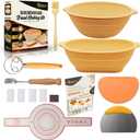Sourdough Starter Kit with Silicone Bread Proofing Baskets  Complete Banneton Set with Danish Whisk, Bread Sling, Scoring Lame & Scrapers  Sourdough Bread Baking Supplies for Beginners & Pros