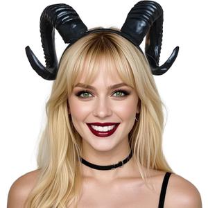 MOSTORY Devil Goat Horns Headband - Demon Sheep Horn Headband for Adult Cosplay Halloween Renaissance Photoshoot (Detachable) (Black)