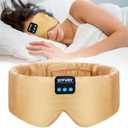Sleep Mask Bluetooth 5.4 Headphones Soft Wireless Headband Eye Mask Blackout with Microphone (Gold)