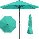 9FT Patio Umbrella with Fiberglass Ribs, Outdoor Market Table Umbrella with Crank and Tilt, UV Resistant Waterproof Canopy for Patio, Garden, Deck, Pool, Turquoise Blue