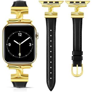 MOINSPIRE Slim Leather Bands Women Compatible with Apple Watch 38mm 40mm 41mm 42mm 44mm 45mm 46mm 49mm Designer Dressy Fashion Strap Double C-Shape Metal Crown for iWatch Series 10 9 8 7 6 5 4 3 2 1, Set of 2