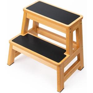 StrongTek Wood Step Stool, 17" Tall Two-Step Design for Adults & Kids, Heavy-Duty 500 lbs Capacity with Non-Slip Steps, Ideal for Kitchen, Bedside & Bathroom Use