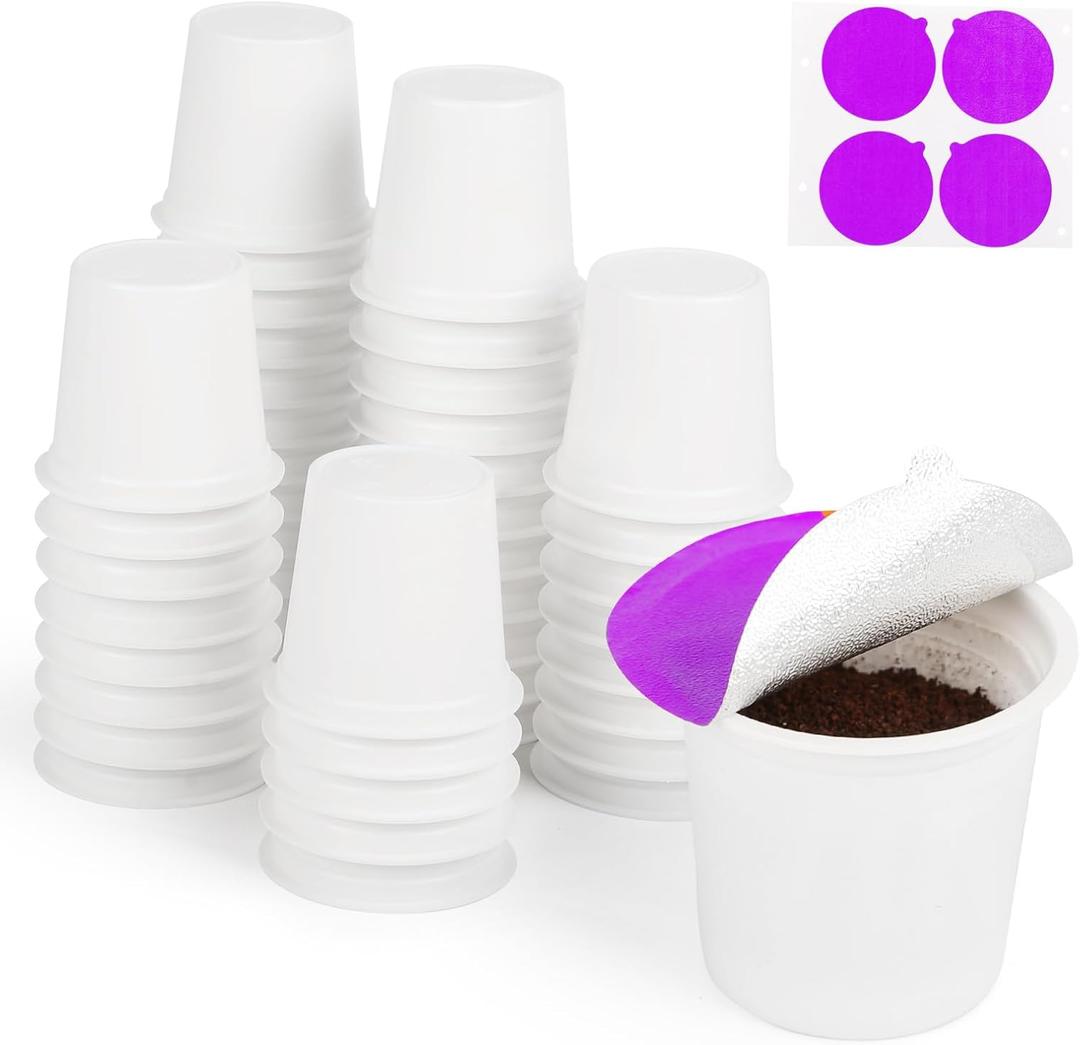 TOVECARE, 48 Count - Make Your Own K Cup Coffee Pods, Disposable Fillable Empty K Cups & Aluminum Foil Seals Lids Kit Compatible with All Keurig Coffee Brewers 1.0 & 2.0. Sealed for freshness, Purple
