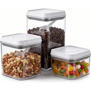 Li&Zhao Kitchen Storage Containers with Lids – 3 Pcs Food Storage containers for pantry, Airtight Cereal Containers for Pantry Organization, Stackable Canisters for Flour, Sugar, Cereal