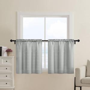 Home Queen Grey Waffle Bathroom Window Curtains, Short Water Repellent Rod Pocket for Small Kitchen Window, 30 W X 24 L Inch Each