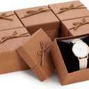 Juvale Bracelet Gift Box 6-Pack - 3.5 x 3.5 x 2.3 in, Brown Country-Rustic Cardboard - Velvet Pillow & Faux Leather Bow Lid - Tiny Jewelry Gift Boxes & Watch Packaging