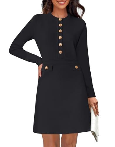 NENONA Women's 2025 Fall Sweater Dress Winter Long Sleeve Fashion Button Elegant Business Work Formal Wedding Guest Cocktail Dresses,Black,L