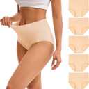 INNERSY Women's High Waisted Underwear Cotton Panties Regular & Plus Size 5-Pack (Medium, Nude)