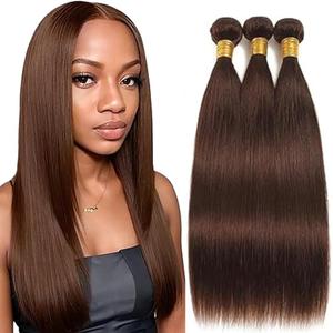 Color #4 Chocolate Brown Bundles Human Hair 10 12 14 Straight Human Hair Bundles Dark Brown Bundle 100 Gram Per Bundle 12A Wet and Wavy Unprocessed Brazilian Remy Hair Virgin Hair