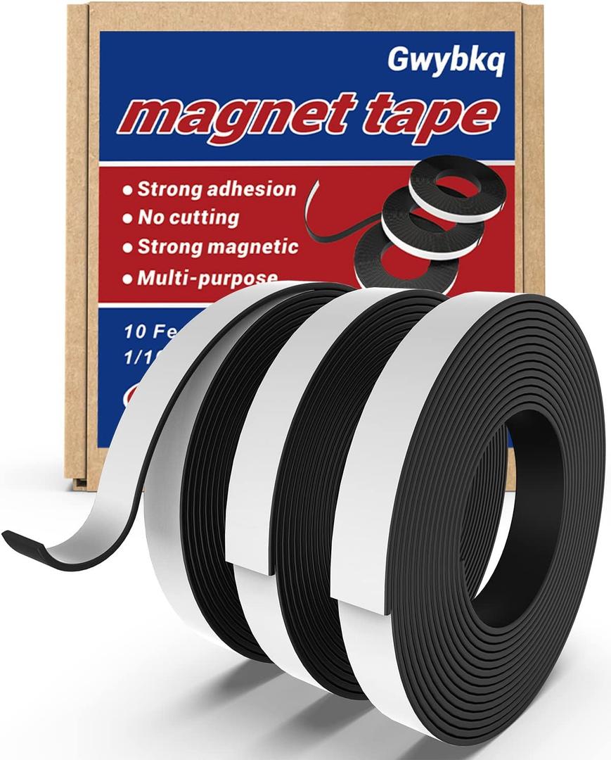 Magnetic Tape 3 Rolls 30Ft Flexible Magnet Strips with Strong Adhesive Backing (Each 10 Feet x 1/16" Thick x 1/2" Wide) Anisotropic Magnetic Roll