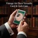 Vintage Art Deco Versatile Card & Cash Case, Slim Metal Wallet for Women Men Credit ID Business Cards (#A)
