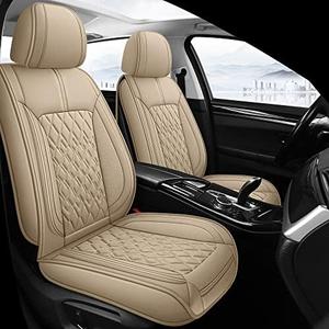 Pariitadin Leather Car Seat Covers Full Set, Waterproof Breathable Faux Leather Automotive Seat Covers for Cars, Non-Slip Car Interior Covers Universal Fit Most Cars Sedans Trucks SUVs, Beige