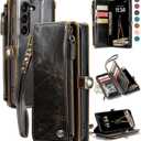 Defencase Samsung Galaxy S23 Plus Wallet Case, Luxury Coffee PU Leather, Magnetic Flip Strap, Zipper Card Holder, 10 Card Slots, Compatible with Wireless Charging & Kickstand, Unisex