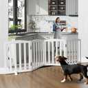 Freestanding Dog Gate Indoor,Doggie Gate Foldable Dog Gates for Doorways,Stairs or Hallways, Wooden White Pet Gate for the House, Pet Fence with Support Feet Included,24 "Height-4 Panels