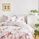 Botanical Quilt Set 3 Pieces King, Burnt Orange Leaves on White Design Reversible Bedspread Coverlet Set, Soft Microfiber Lightweight Bed Cover for All Season (102" x 90", 1 Quilt+ 2 Pillow Shams)